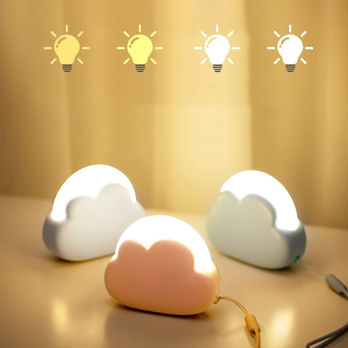 Przenośna lampka nocna LED dla dzieci, ładowana przez USB, z regulacją jasności, idealny prezent na podróże (biała)