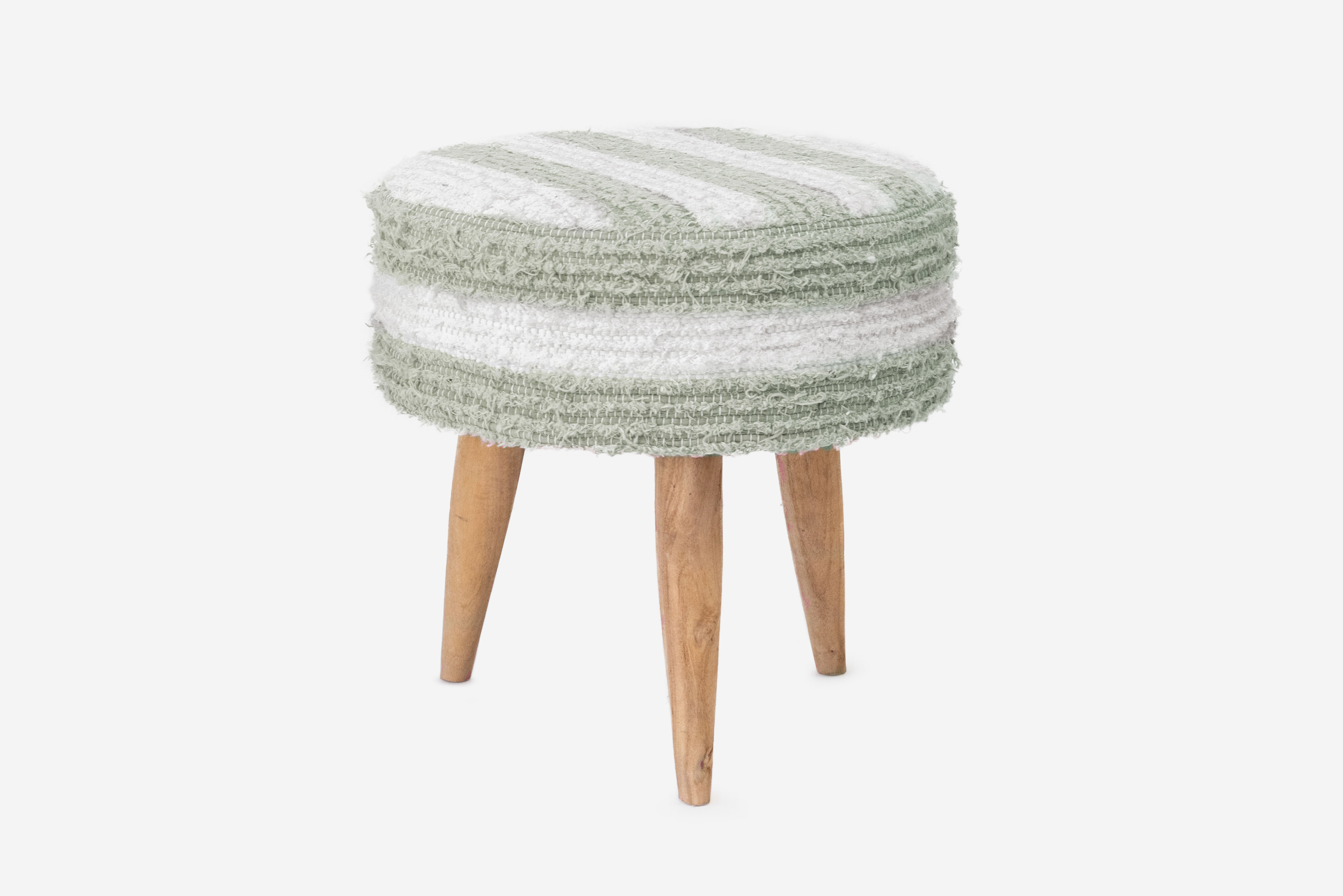 TABORET DZIECIĘCY Z BAWEŁNY W KOLORZE BIAŁYM I JASNOZIELONYM Ø38X40CM