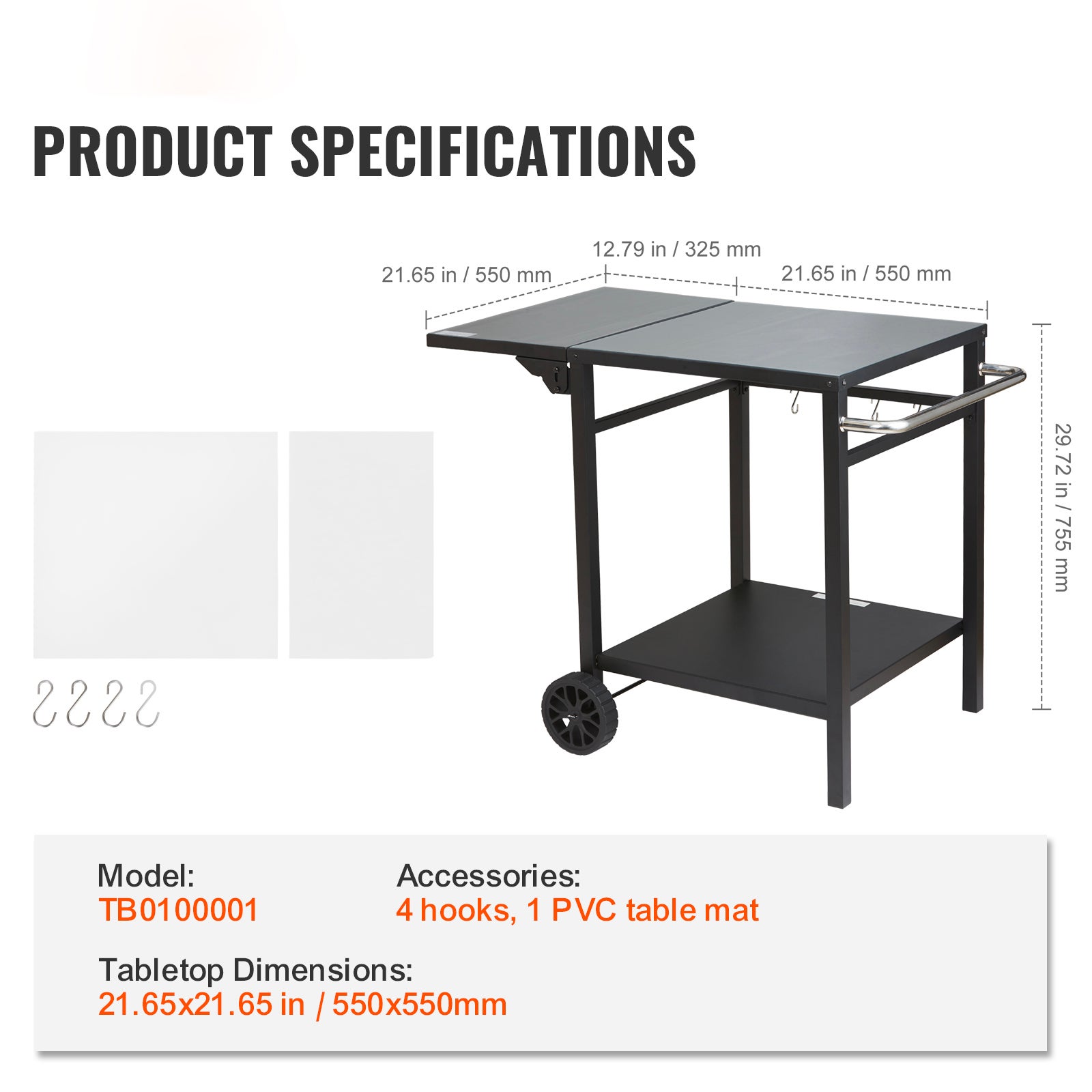 Chariot de service SucceBuy pour barbecue extérieur à 2 étagères, plateau pliable en fer, table modulaire portable pour four à pizza - 9