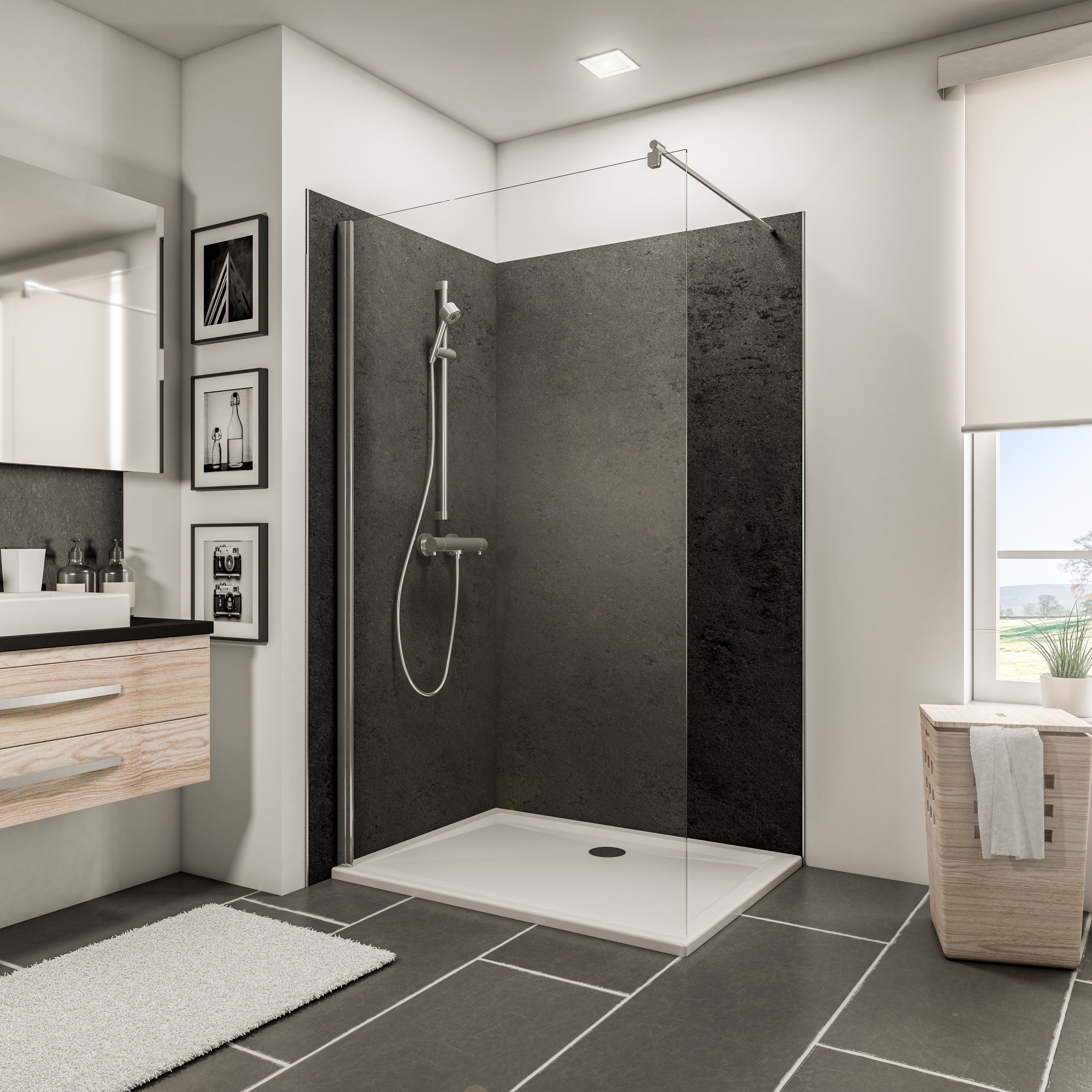 Schulte pack de 2 panneaux muraux: 100x210 cm + 120x210 cm, lots revêtement pour douche et salle de bains, placement facile, DécoDesign DÉCOR, ardoise - 2