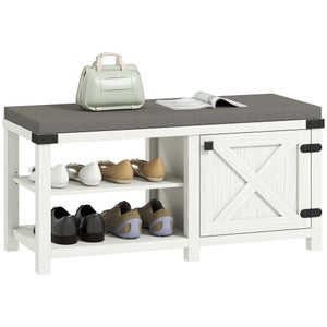 Banc à Chaussures HOMCOM Avec Cousin - Meuble Entrée 10 Paires - 100x26x44.5cm Blanc - Rangement Étirable