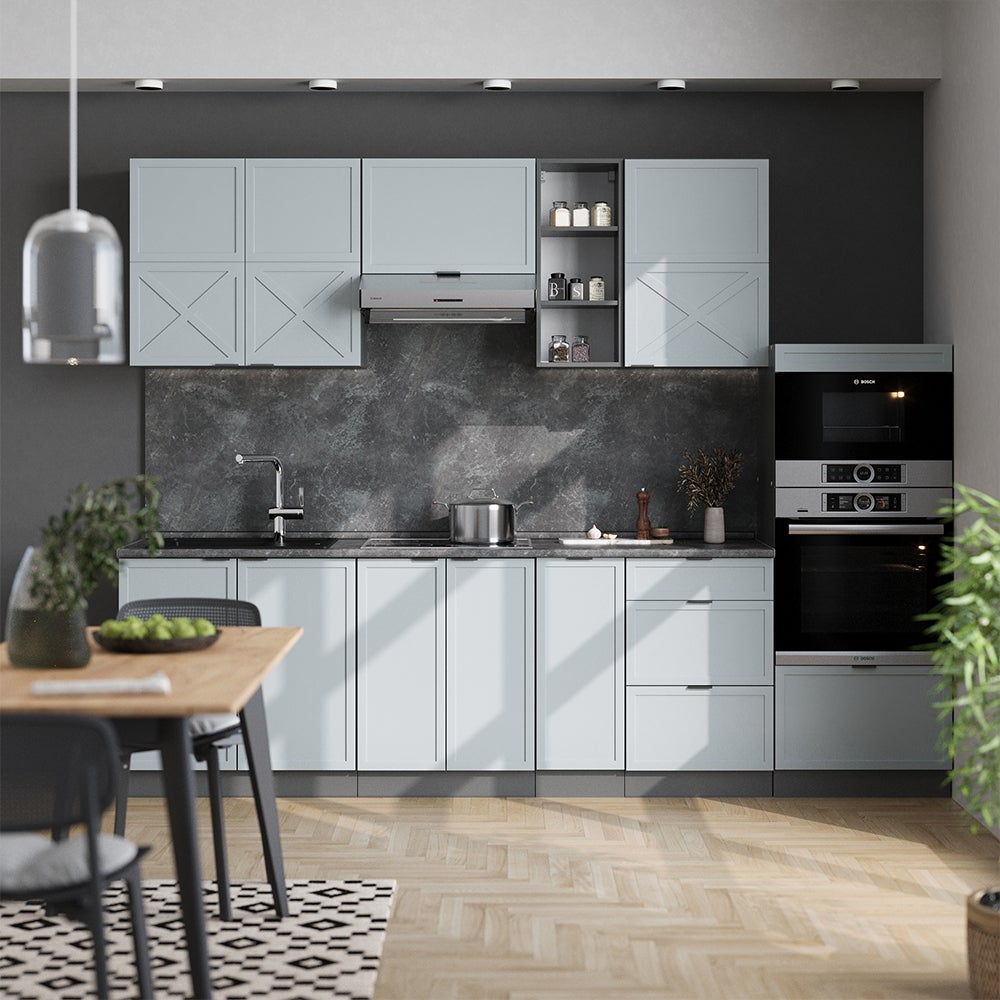 Vicco Cuisine Fame-Line, Bleu clair-gris/Anthracite, 280cm sans PT - 6
