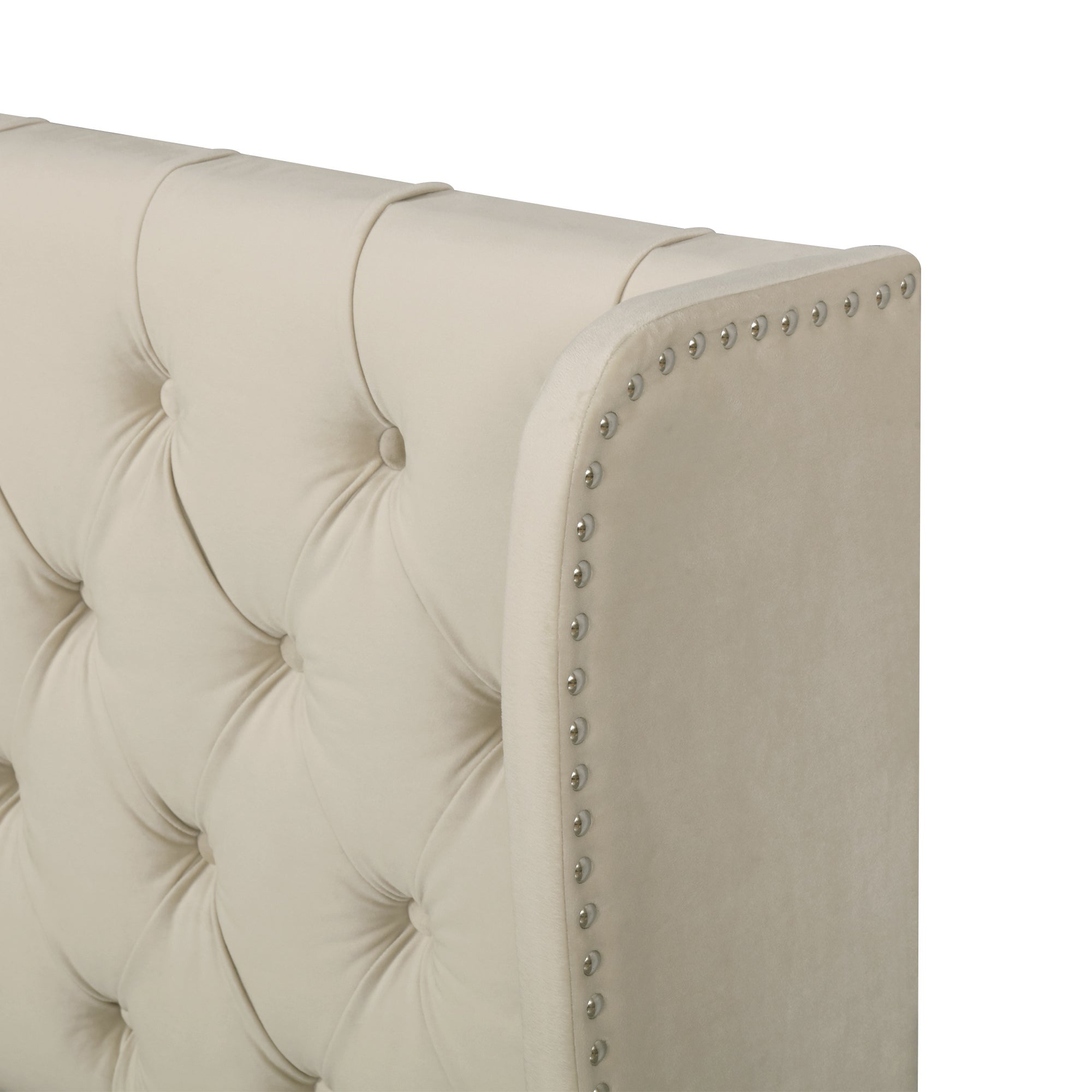 Lit Coffre Lit Adulte Double 140x190 cm - Sommier à Lattes - Rangement en Dessous - Velours Beige (Sans Matelas) - 7
