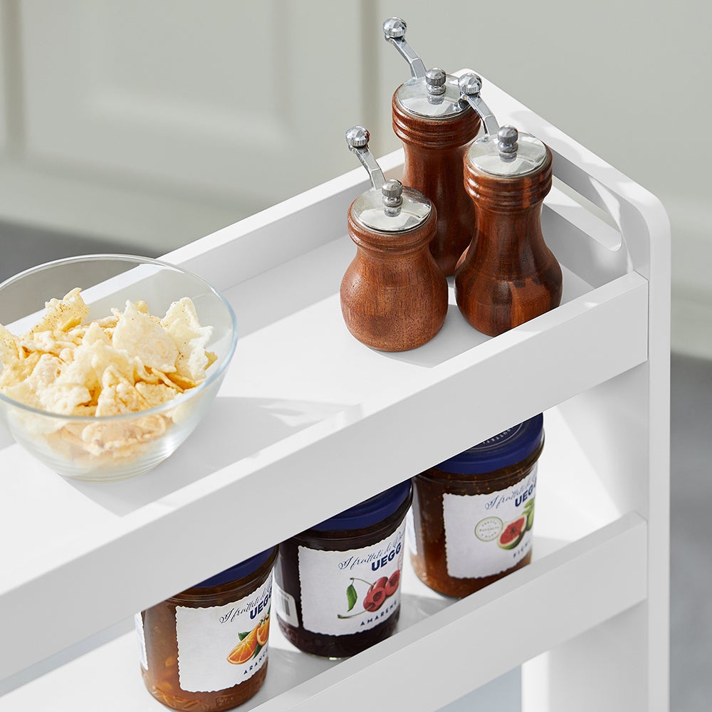 SoBuy Étagère de Niche à roulettes en Bois Chariot Placard Alcôve Chariot de Service - 4 Étages Marron-Blanc, NSR01-W - 4