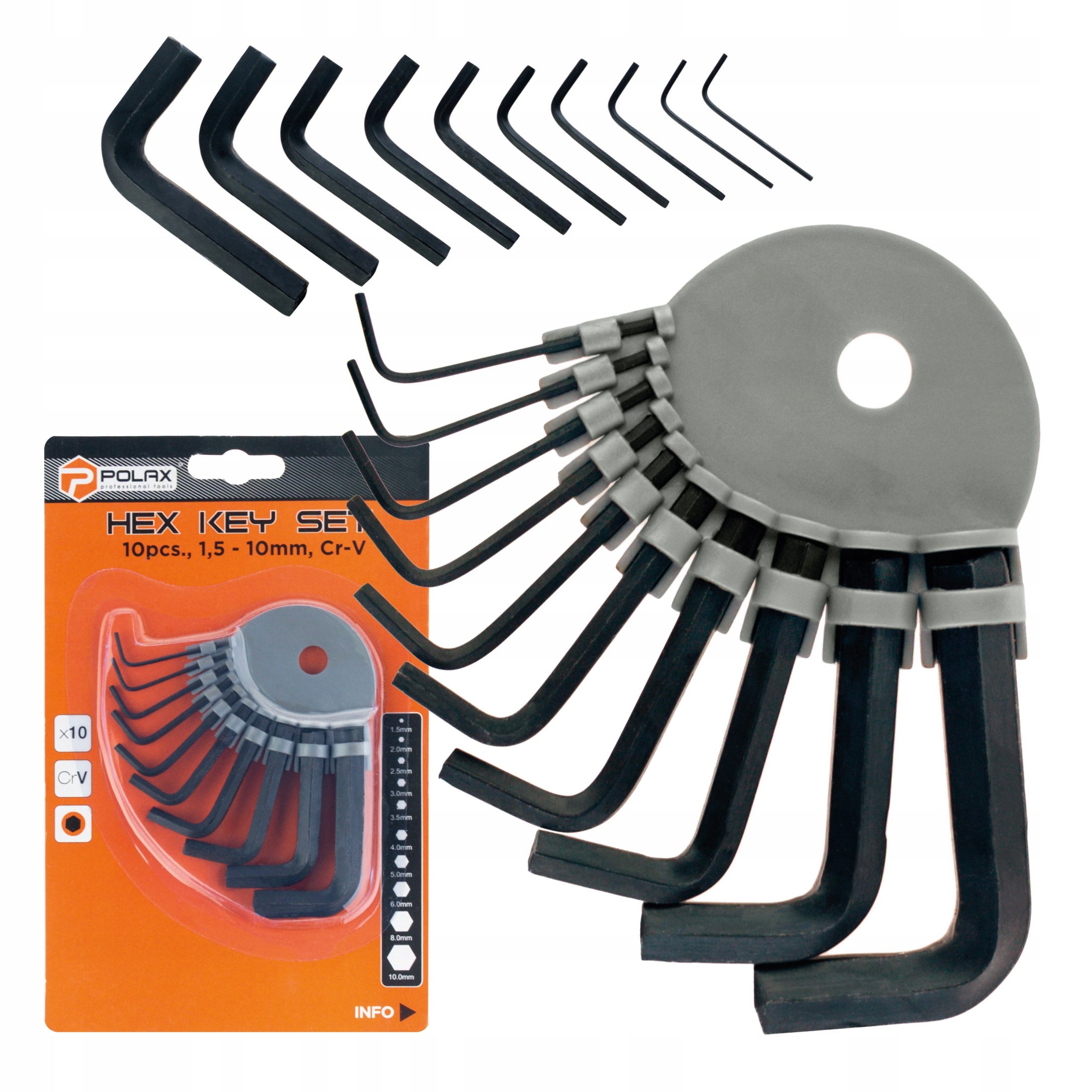 Zestaw kluczy imbusowych na kółku 10 szt 1.5-10mm CrV Polax