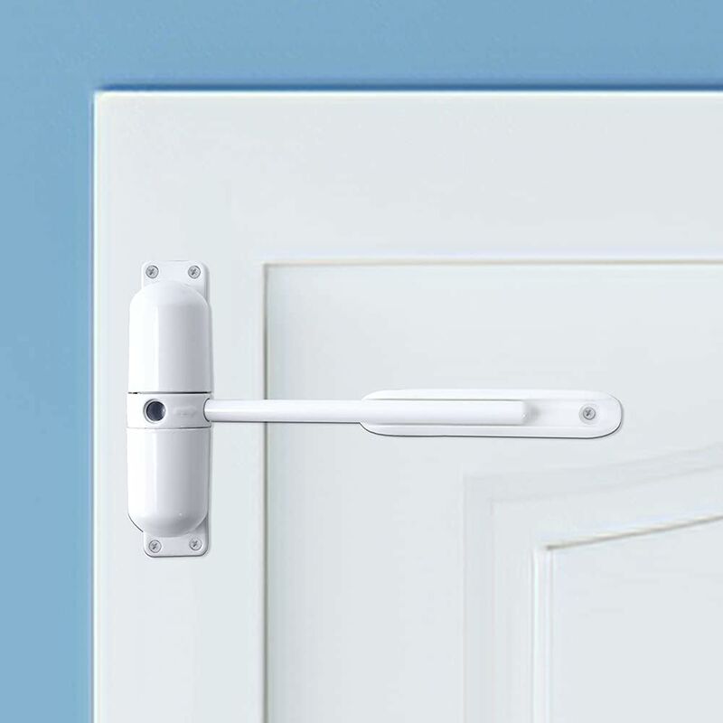 Ferme-porte automatique, ressort de sécurité - Facile à installer pour convertir les portes à charnières en portes à fermeture automatique - Blanc - 4