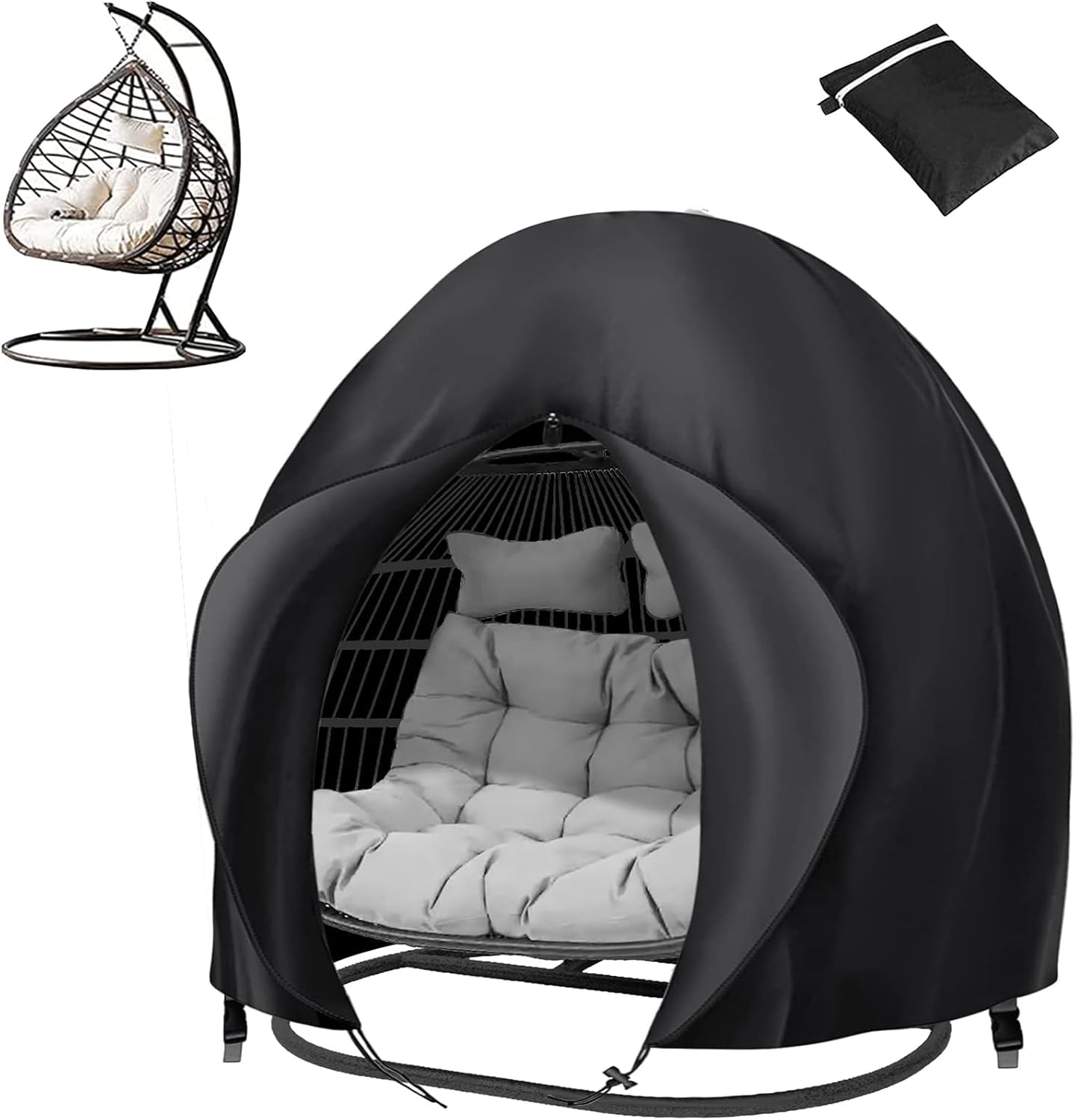 Podwójny pokrowiec na krzesło wiszący – z zamkiem błyskawicznym i sznurkiem – tkanina Oxford – ripstop, wiatroodporny