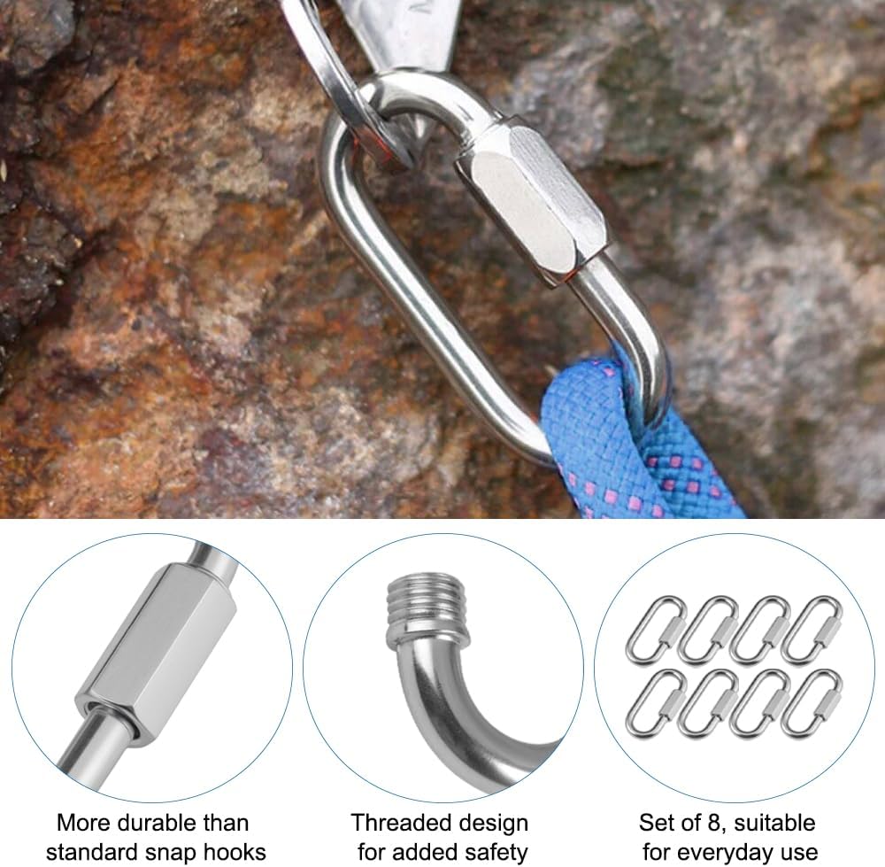 8 Pièces Maillon Rapide Mousqueton à Vis Manille INOX, Mousquetons en Acier Inoxydable Rapide Fixation pour Extérieur, Camping Tentes, Randonnée - 5
