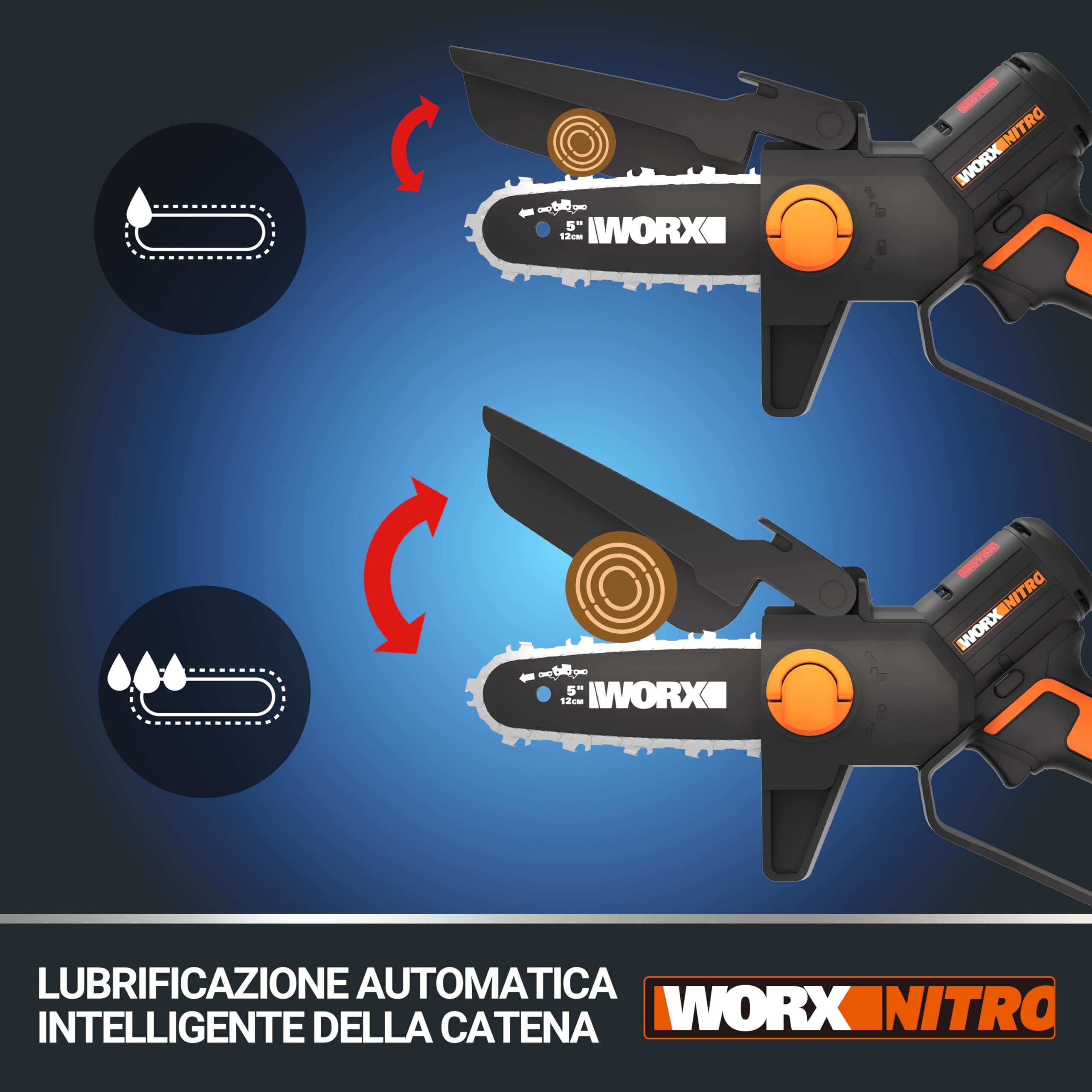 Motosega Potatore a Batteria WG325E.9 20V Brushless Solo Corpo Barra 12 cm - Worx Nitro - 7