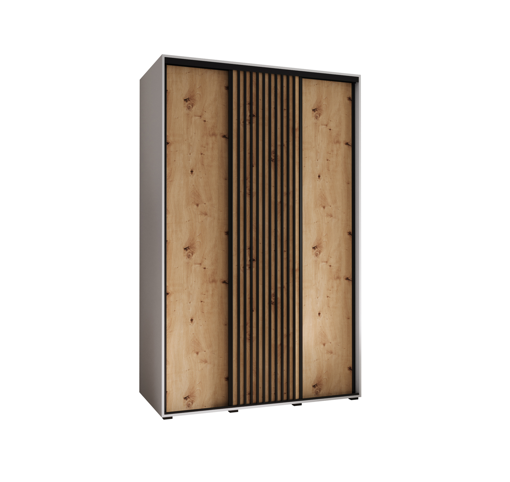 Szafa przesuwna wysoka Lanko 1 160 x 45 x 235,2 cm biały + artisan + lamele czarny - Abiks Meble
