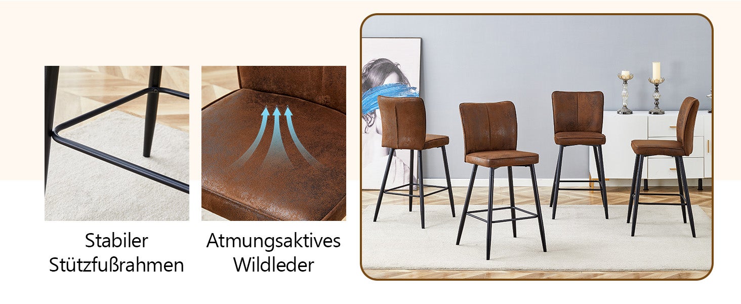 Lot de 2 Tabourets de Bar Marron Ergonomiques Chaise Haute de Cuisine 44x44x101 cm en Tissu Technique pour Îlot de Cuisine et Comptoir Moderne brun - 5