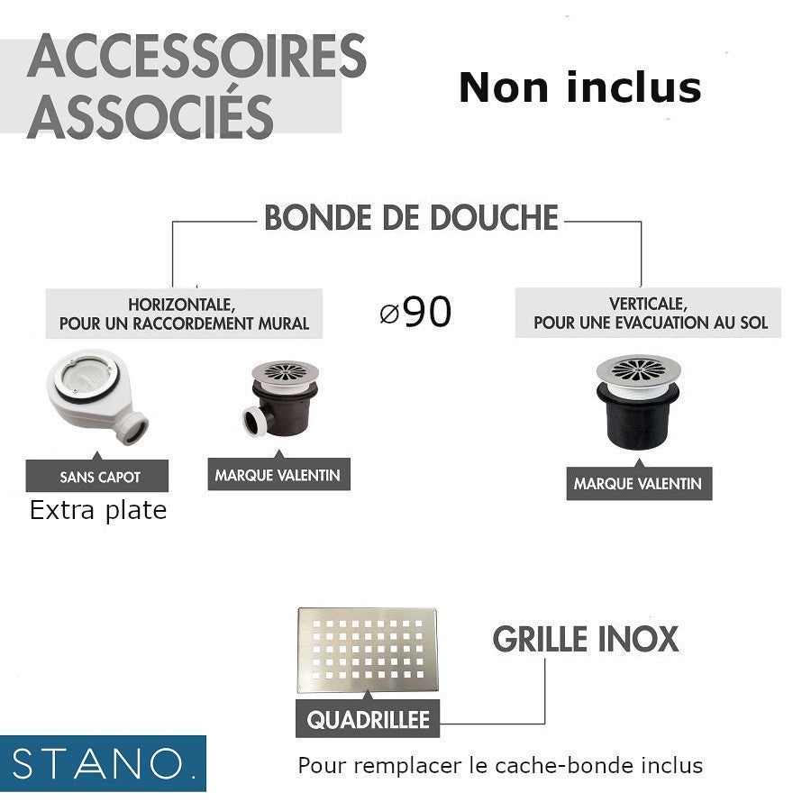 Receveur de douche 80 x 140 cm extra plat SALVI en SoliCast® surface ardoisée blanc - 9