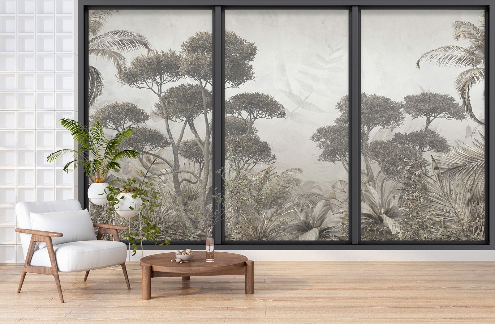 Papier peint panoramique intissé décoratif Trompe l'oeil baie vitrée - Jungle - L195 cm x H117 cm - 3