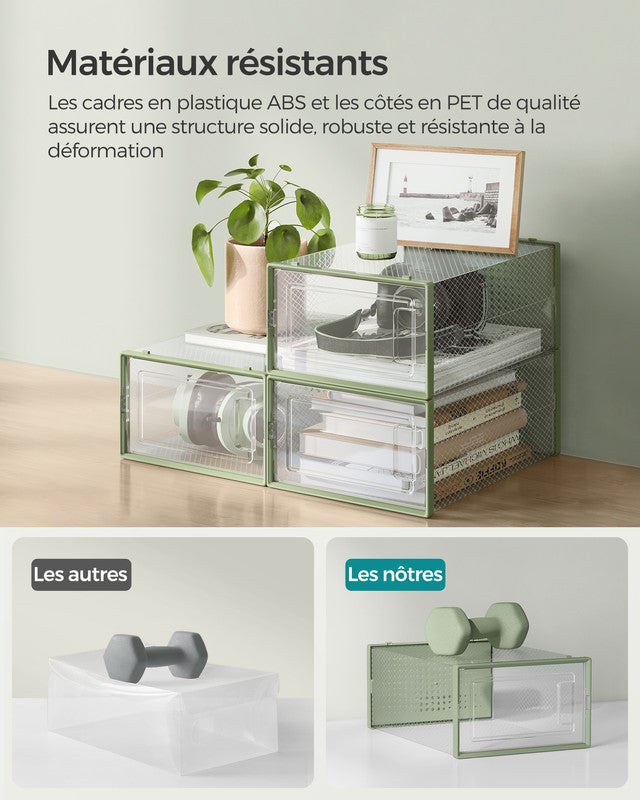Boîtes à Chaussures, Lot de 18, Rangement Chaussures, Pliable, pour Pointure jusqu’à 44, Transparent et Vert Olive - 4