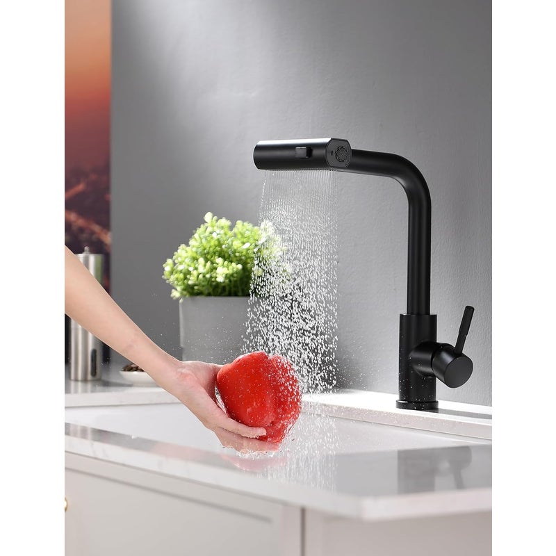 Czarny, wyciągany kran kuchenny – obrotowy 360° – bateria zlewozmywakowa jednouchwytowa