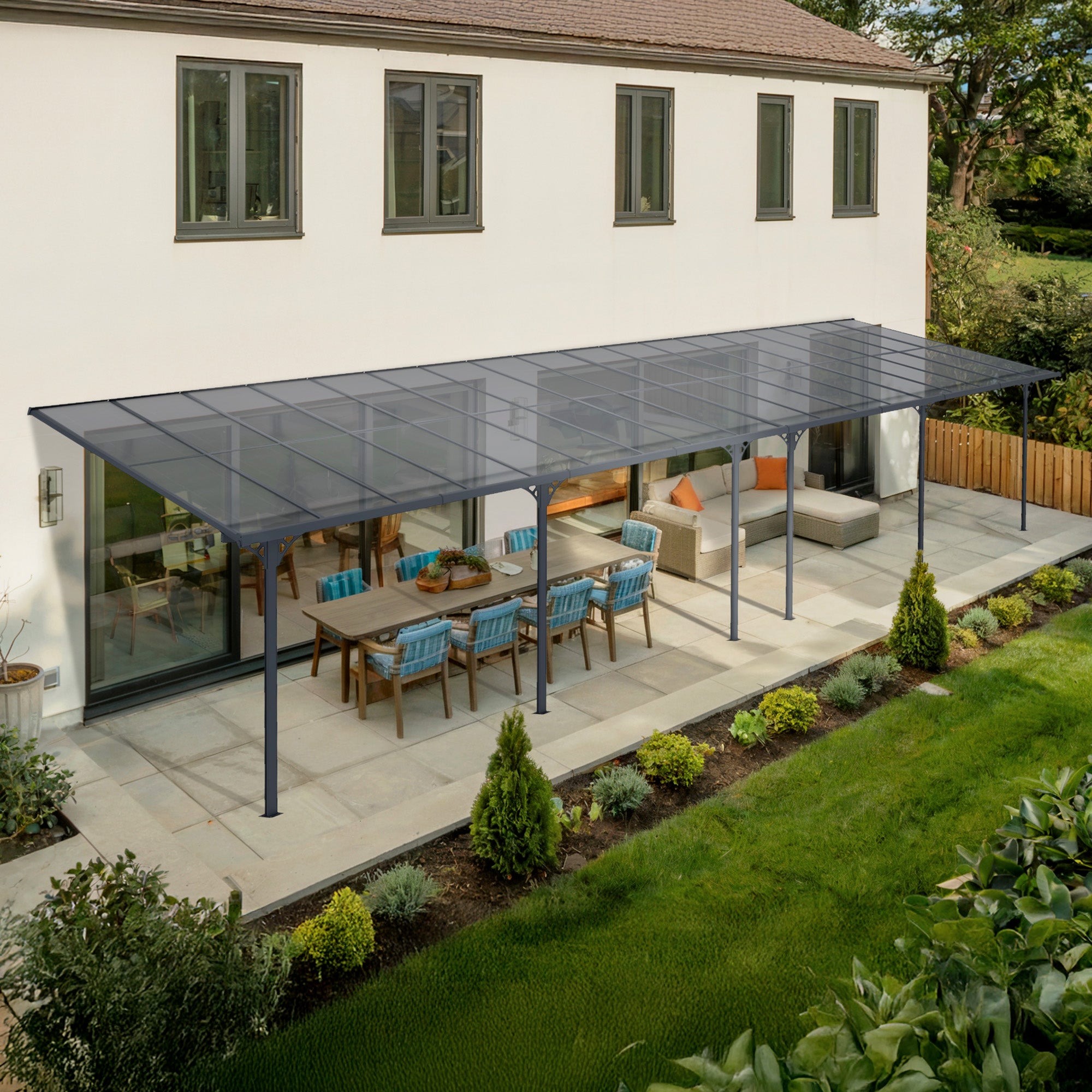 Dołączona pergola/wiata garażowa 33m² KLEO 1100L300 aluminium Szary