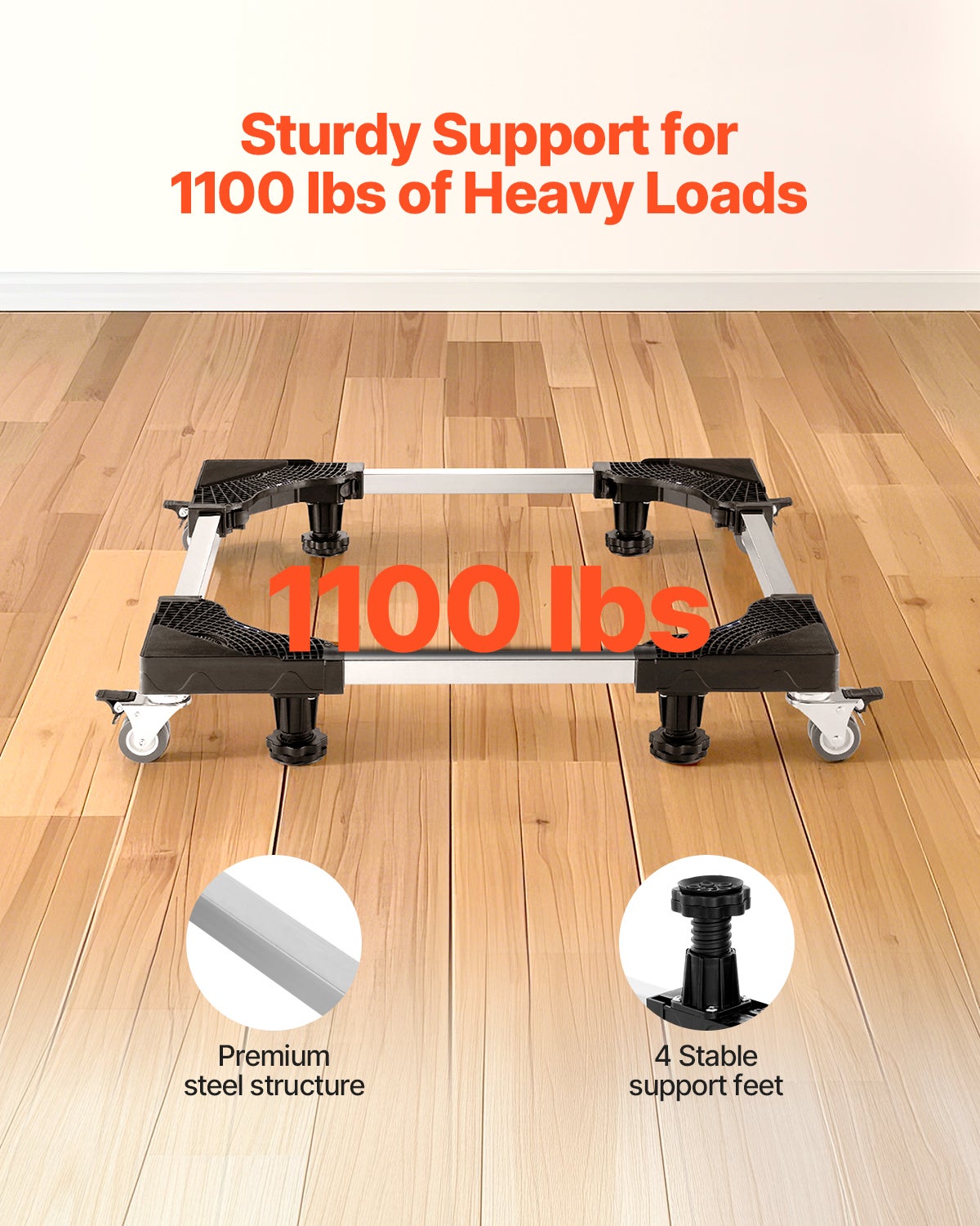 Support de réfrigérateur mobile,capacité de VEVOR 1 100 lb,avec 8 roues doubles verrouillables et 4 freins,réglable de 27,5 à 35,4 pouces - 2