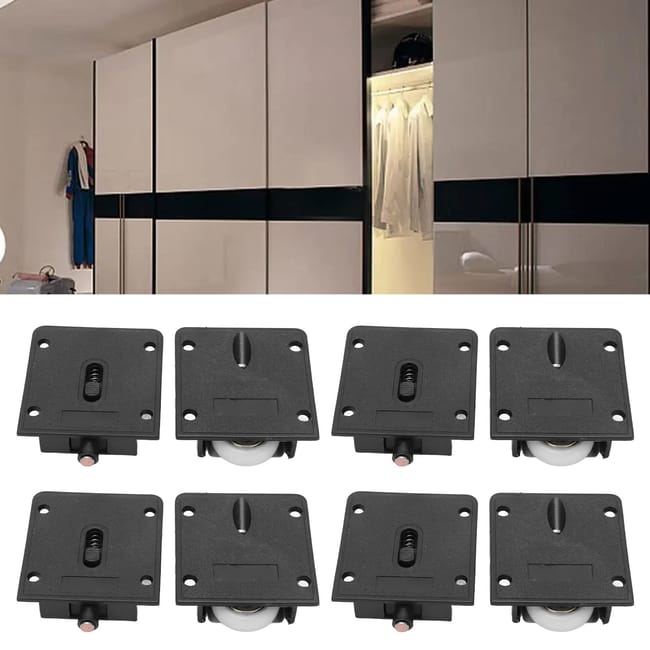 2 Set Rulli Scorrevoli Per Porte Armadio - Puleggia In Nylon, 30mm, Nero - Foto 8