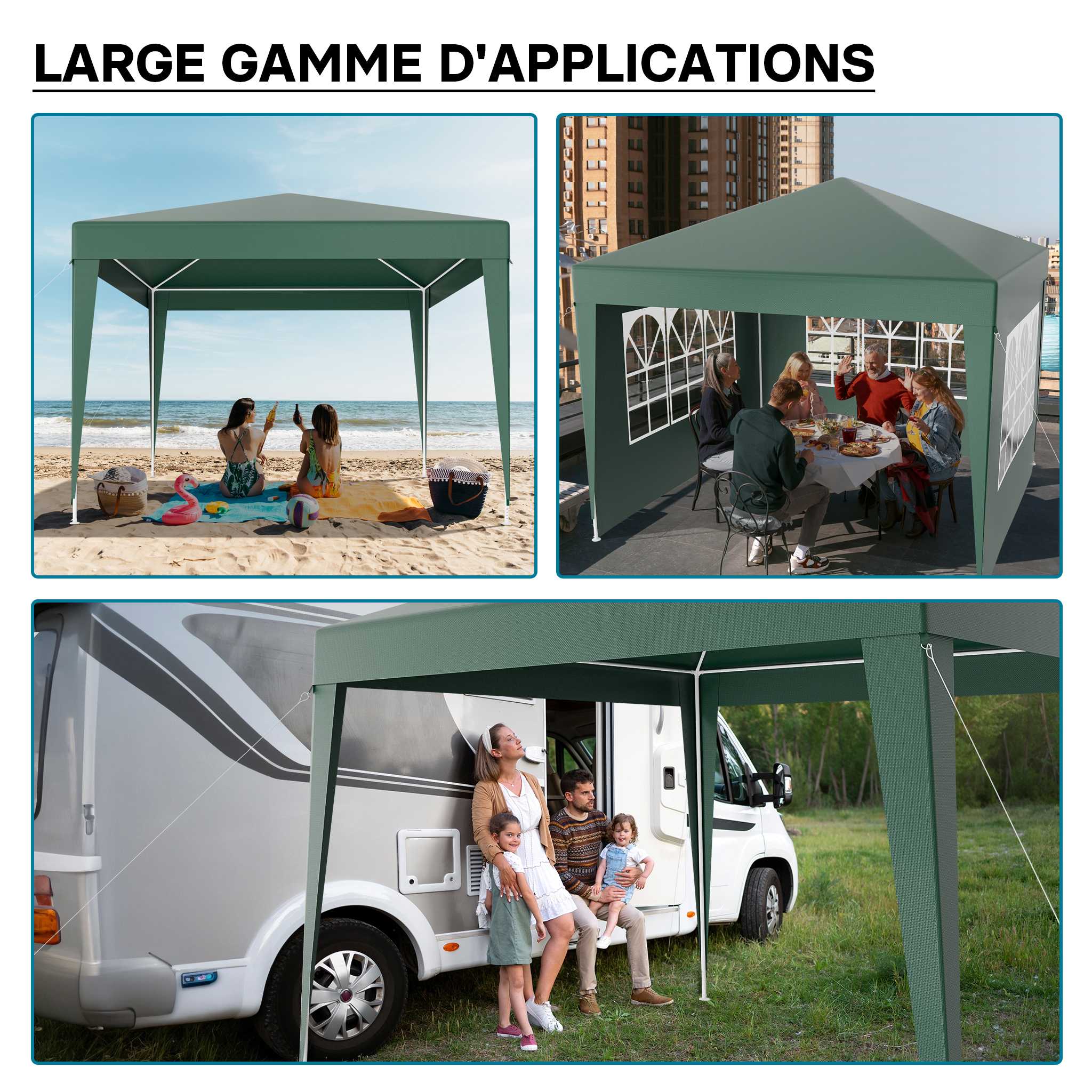 Pavillon 3 x 3 m en vert avec protection UV 50+, gazebo de jardin avec côtés amovibles, tente de réception avec fenêtres pour terrasses et… Wiltec - 6