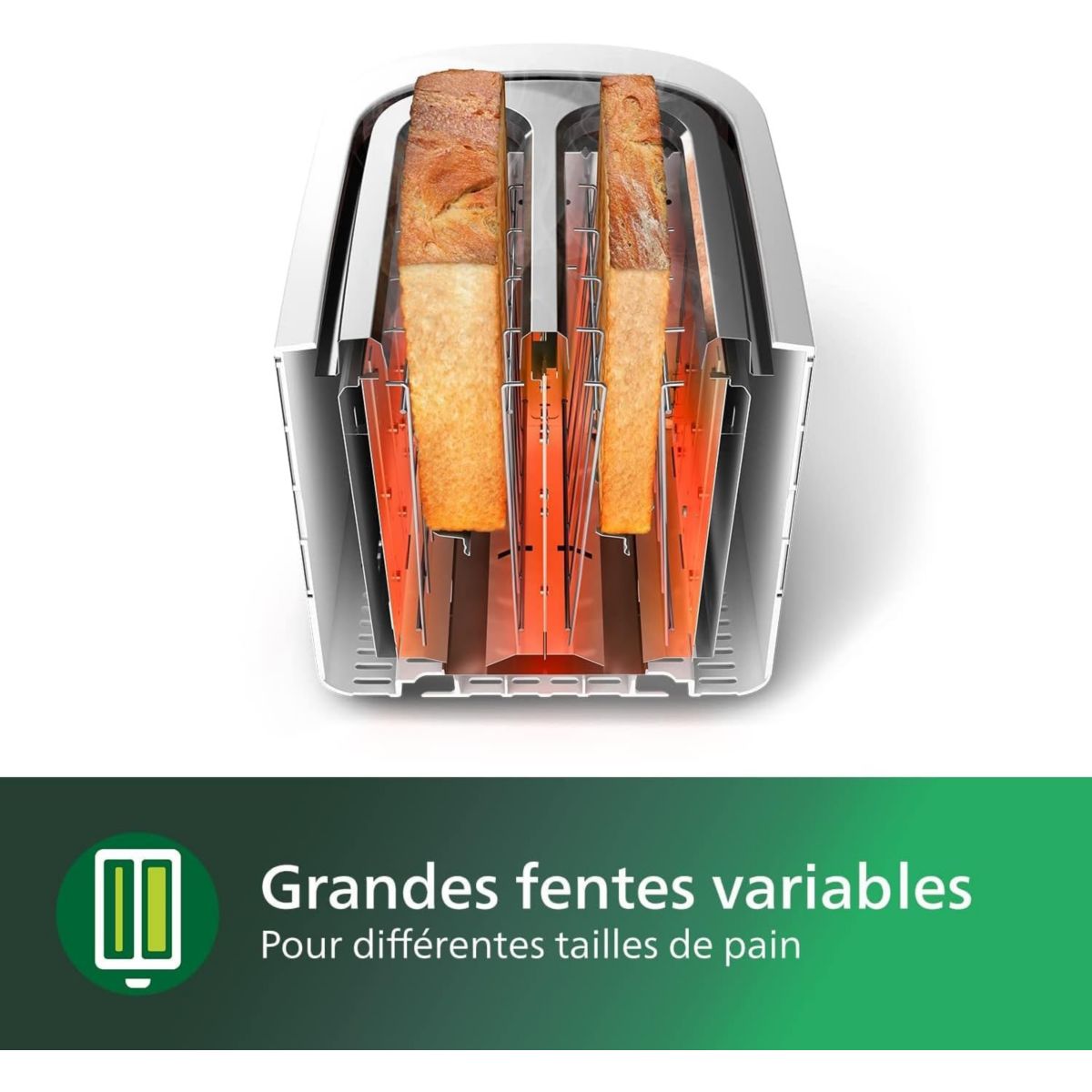 Grille-pain PHILIPS HD2581/00 Toaster blanc Daily, 2 fentes, 830W - 3