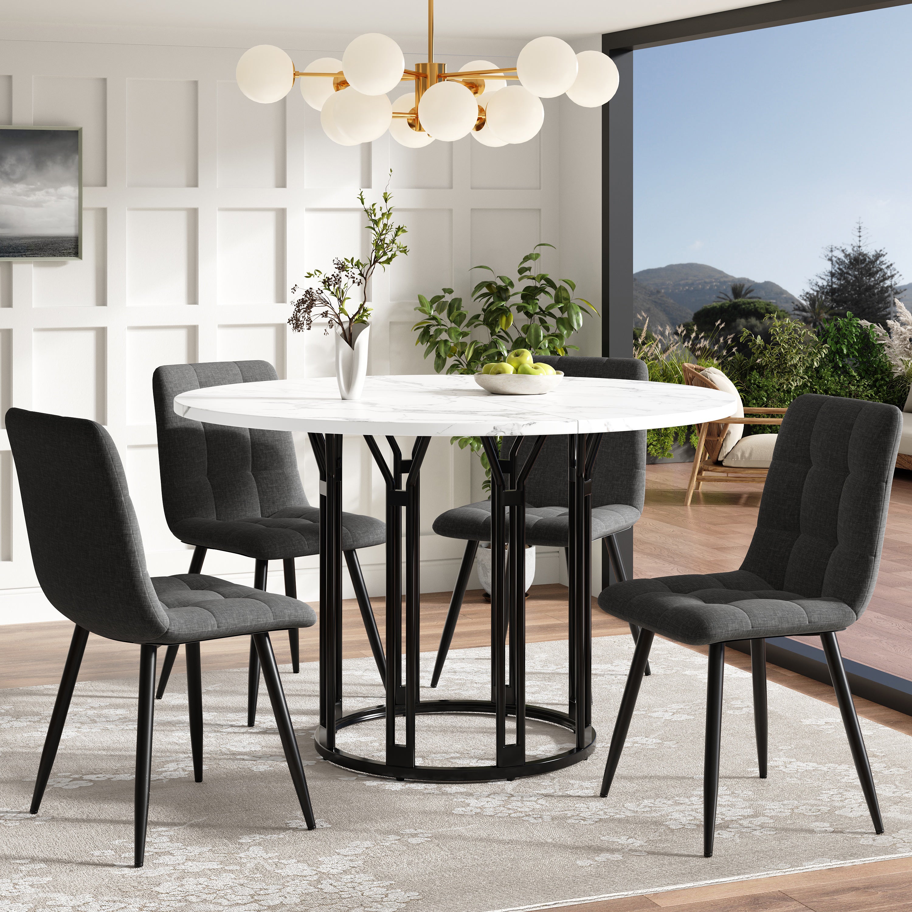 Set Tavolo Da Pranzo 3 Pezzi Con 2 Sedie Parson - Tavolo Rotondo 106,7 Cm Con Prolunghe - Colore Oasis E Gambe Rovere