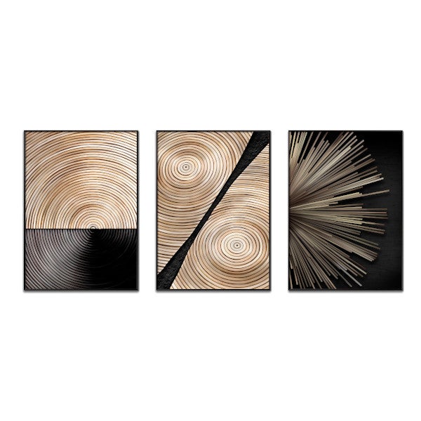 DekoArte - Quadri moderni soggiorno ARTE MINIMALISTA LEGNO 50x70 cm x3 pezzi - Quadri con cornice nero incluso - 2