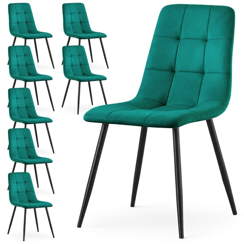 8x Welurowe krzesło tapicerowane pikowane Butelkowa Zieleń NERO Czarne nogi