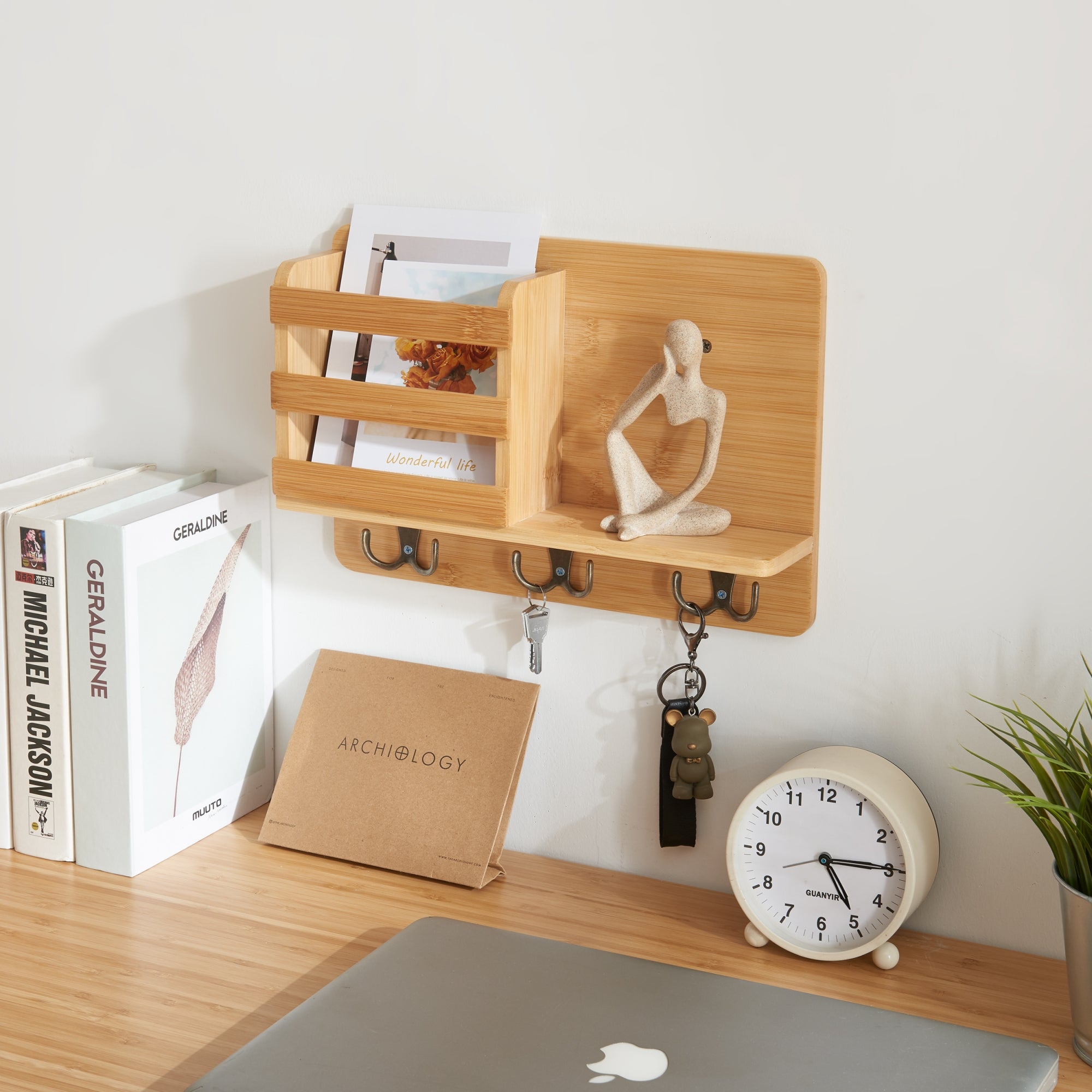 Portachiavi Da Parete Con Mensola E Ganci, Rebee Vision, Colore Marrone Chiaro, Organizer Per Posta E Accessori