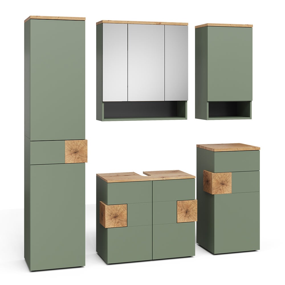 Vicco Zestaw mebli łazienkowych Eden, Zielony/rzemieślniczy, 5 części