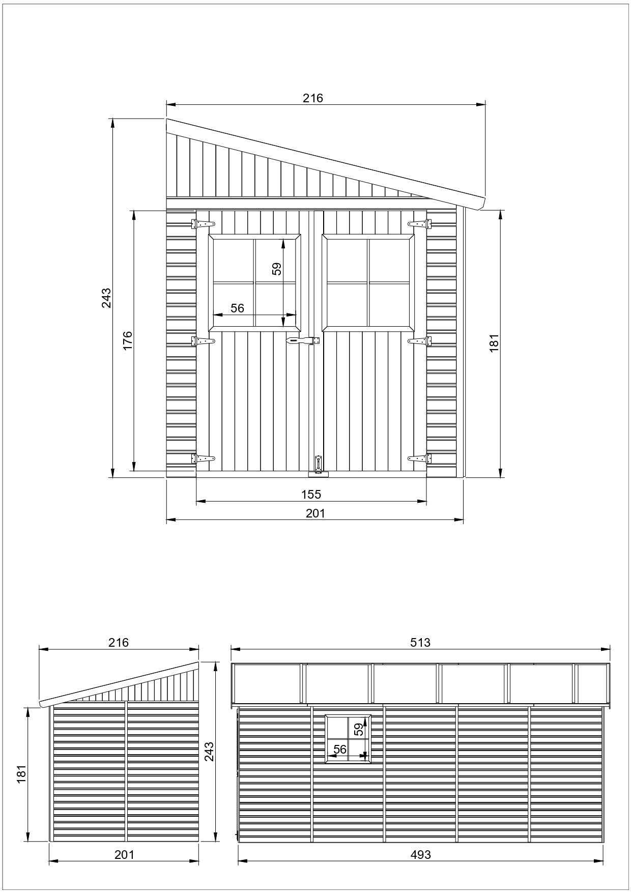 Cobertizo de madera para jardín SIN PARED LATERAL- CON SUELO TRATADO – H244x211x514 cm/10m2 Cobertizo de madera natural - TIMBELA M341+M341G - 8