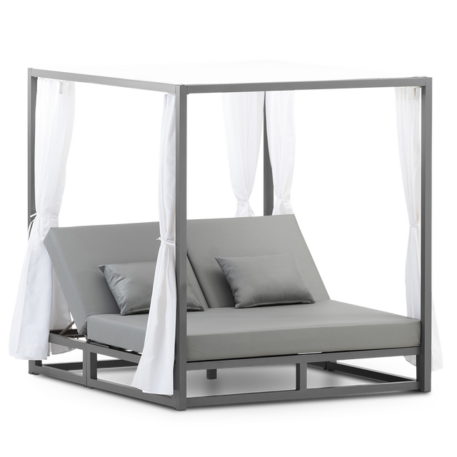 Cama balinesa em alumínio antracite com almofadas cinzentas - Balinese