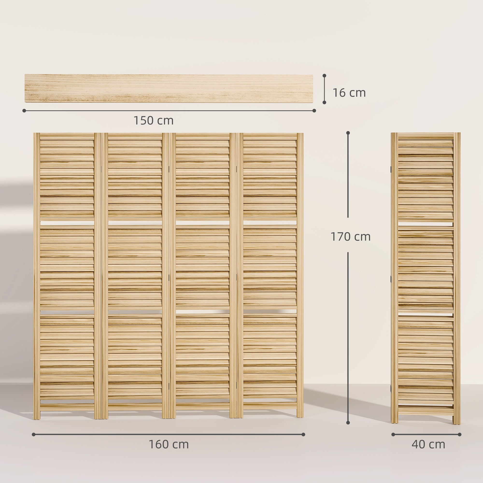 Paravent intérieur Bois de paulownia HOMCOM - 3