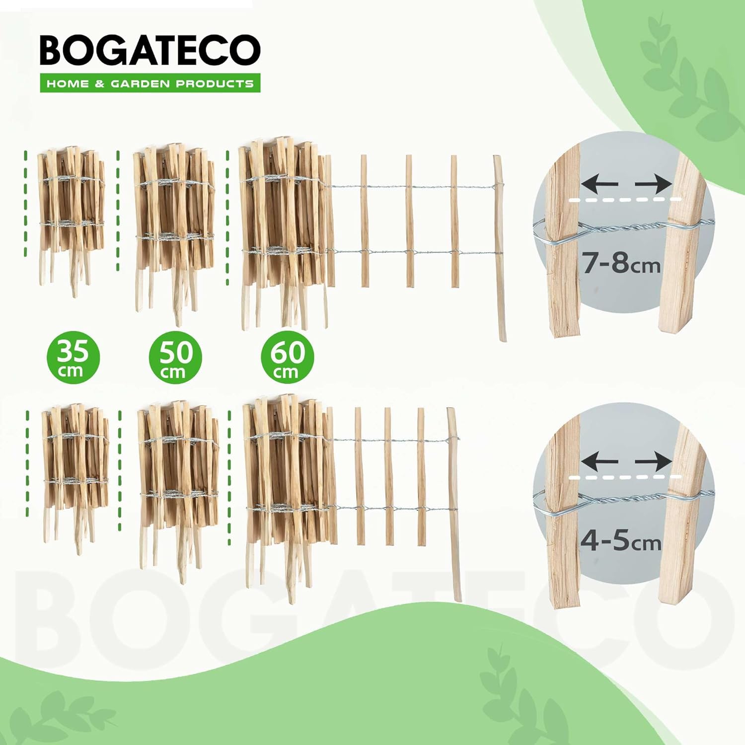 BOGATECO Clôture enroulable en bois noisetier | Clôture de jardin 60 cm de haut et 500 cm de long | Lattenabstand 4-5cm | Clôture en bois - 4