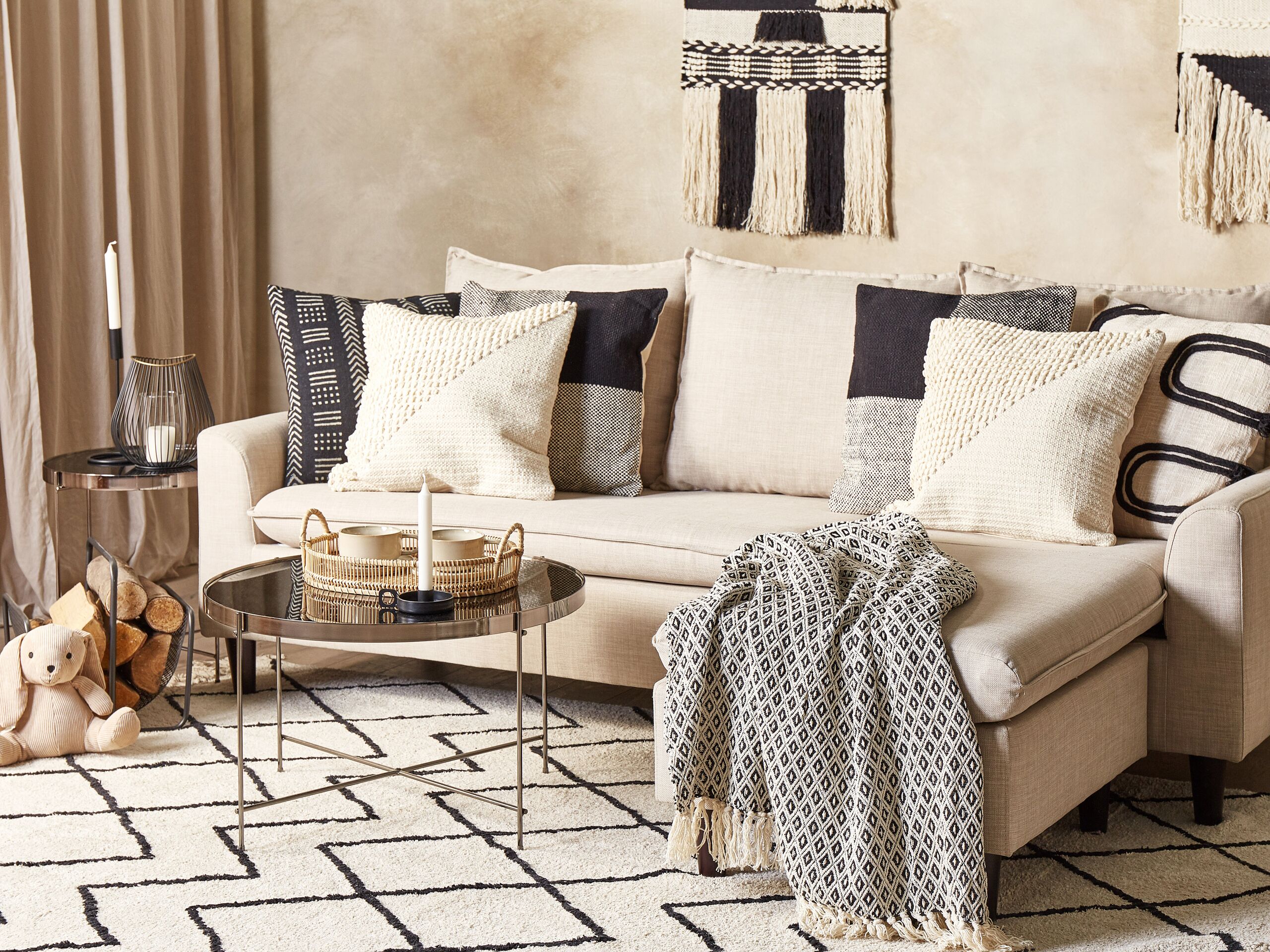 Beliani cojín decorativo pellaea algodón 45 x 45 cm geométrico beige claro