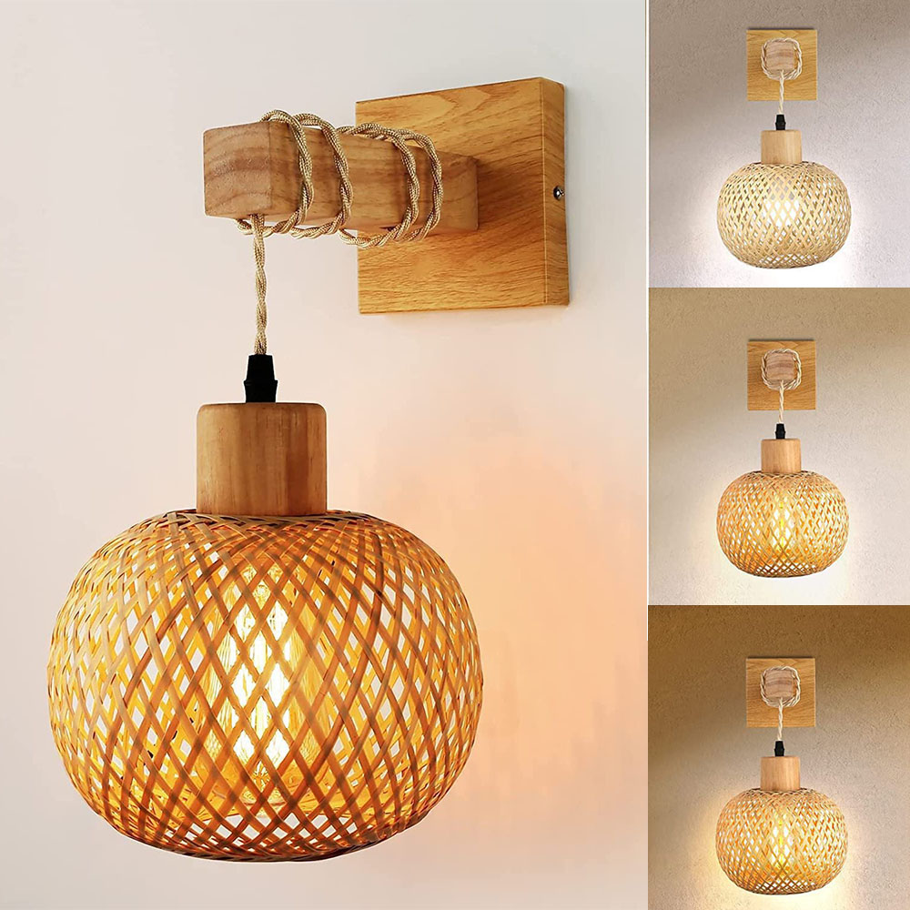 Lampada Da Tavolo In Bambù Retrò Bohémien Con Paralume In Tessuto - Altezza 40 Cm, Attacco E14, Cavo 1,5 M - Ideale Per Comodino, Camera Da Letto E Studio - 3