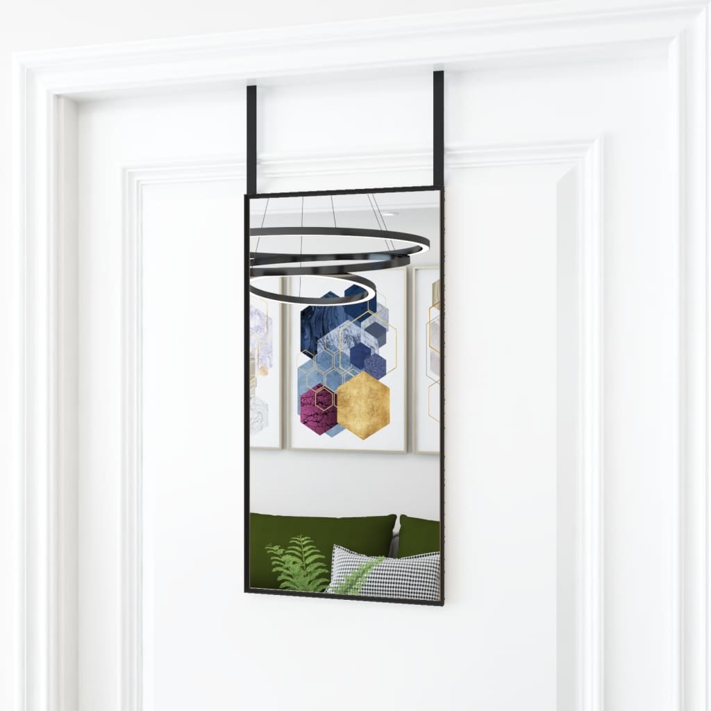 Czarne lustro drzwiowe 30x60 cm ze szkła i aluminium, nie wymaga wiercenia