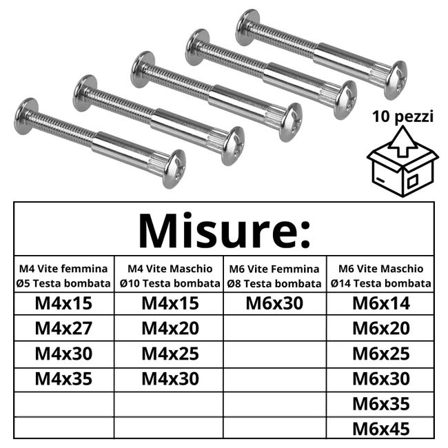 Set Viti Assemblaggio 20 Set Viti Di Collegamento M5 Con Manicotto - Per Mobili, Armadi, Cucine, Spessore 36-45 Mm Kit Viti Per Armadi - Foto 2