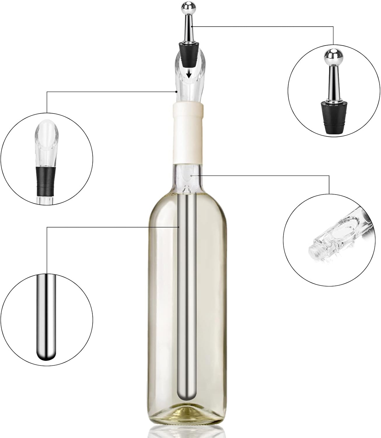 Rafraichisseur de Bouteille de Vin Bâton, Refroidisseur de Bouteille en Acier Inoxydable, kit d'accessoires pour vin blanc et vin rouge - 3