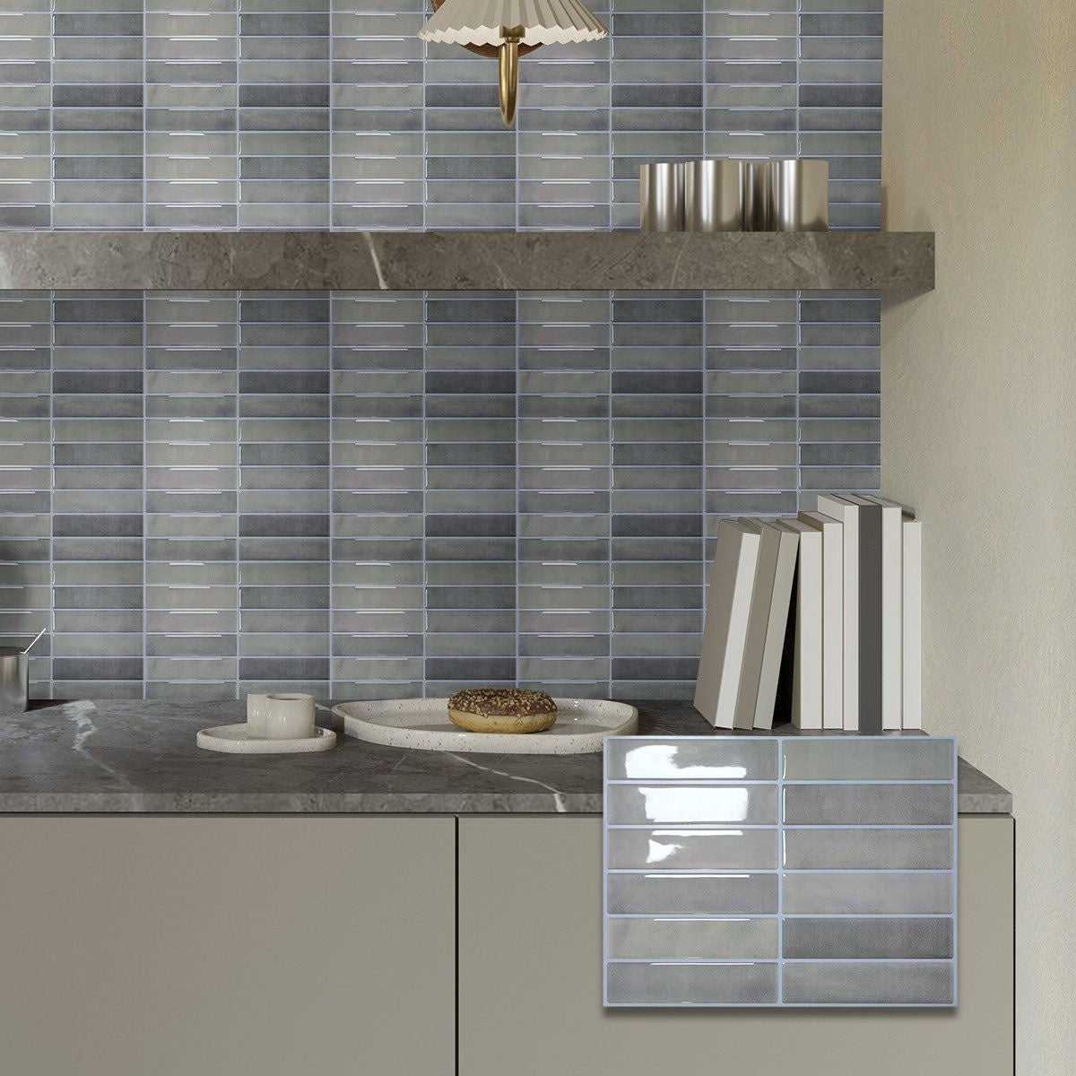 Lot de 10 crédences adhésives pour cuisine, salle de bain, carrelage mural, gris clair - 5