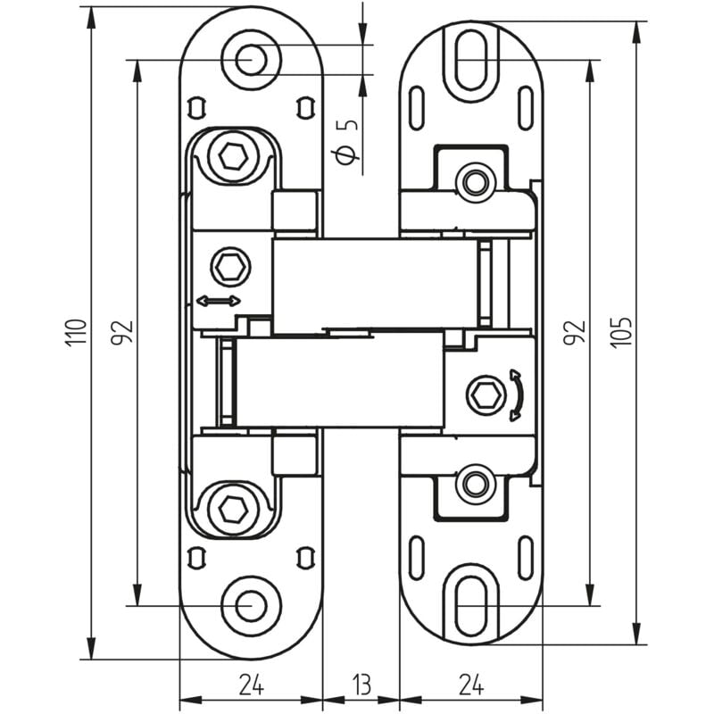 Emuca Lot de 2 charnières à boîtier pour portes de passage, charge 40kg, ouverture à 180 degrés, Zamak, Gris métallisé - 4