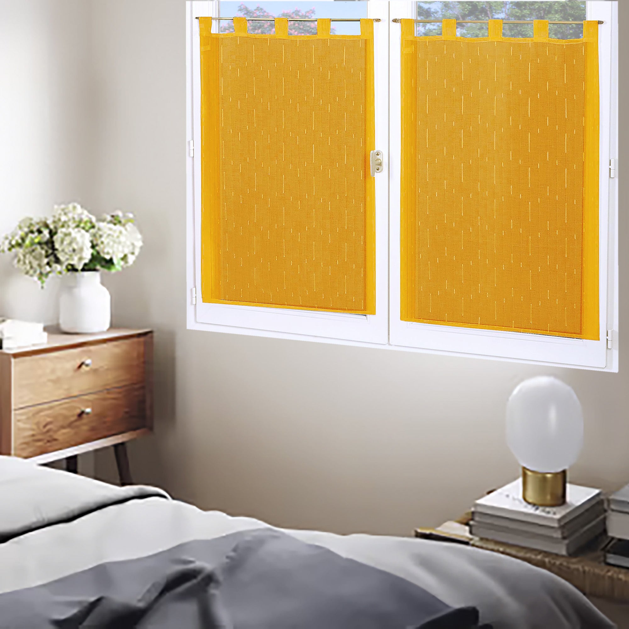 Paire de petits voilages en pointe à rayures ajourées - Blanc - 60x120 cm - Polyester | Leroy Merlin