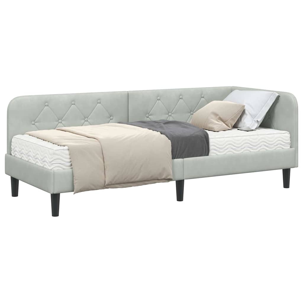 Cadre de lit d'angle en velours gris clair pour la chambre, 80 × 200 cm - 3