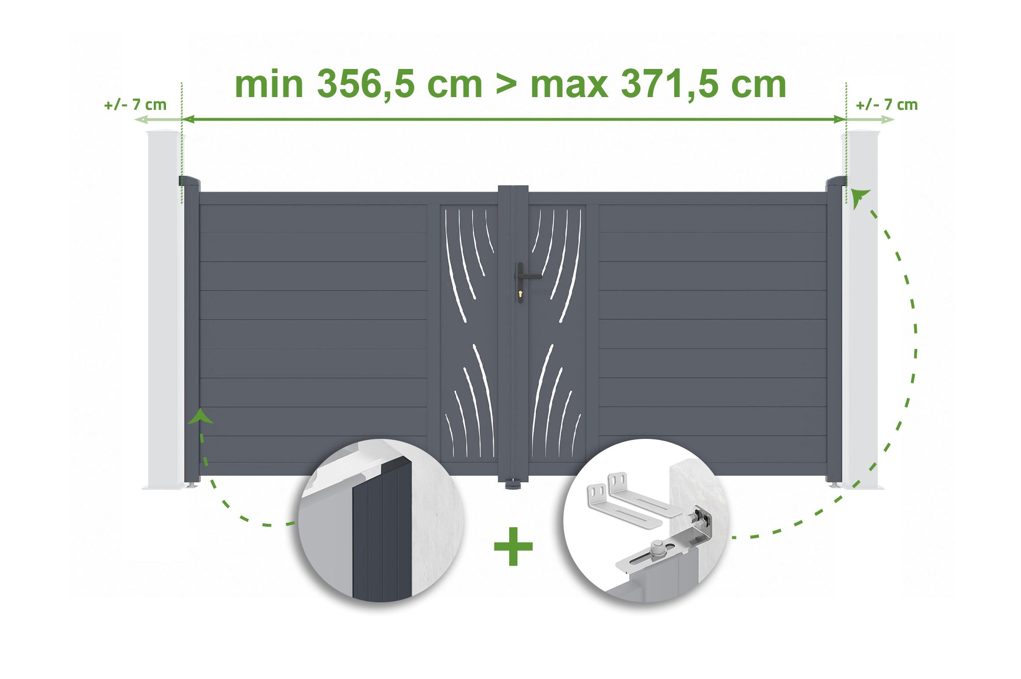 Brama skrzydłowa regulowana szerokość 3,5m VELETA H.160cm szara aluminiowa