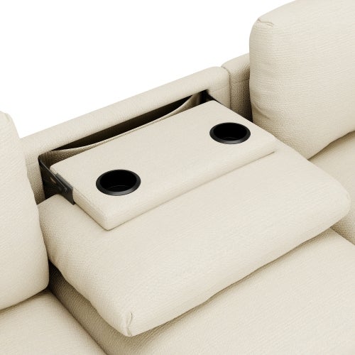 Canapé 3 places moderne - avec coussins et table pliante - comprend des ports USB et un porte-gobelet - beige - 9