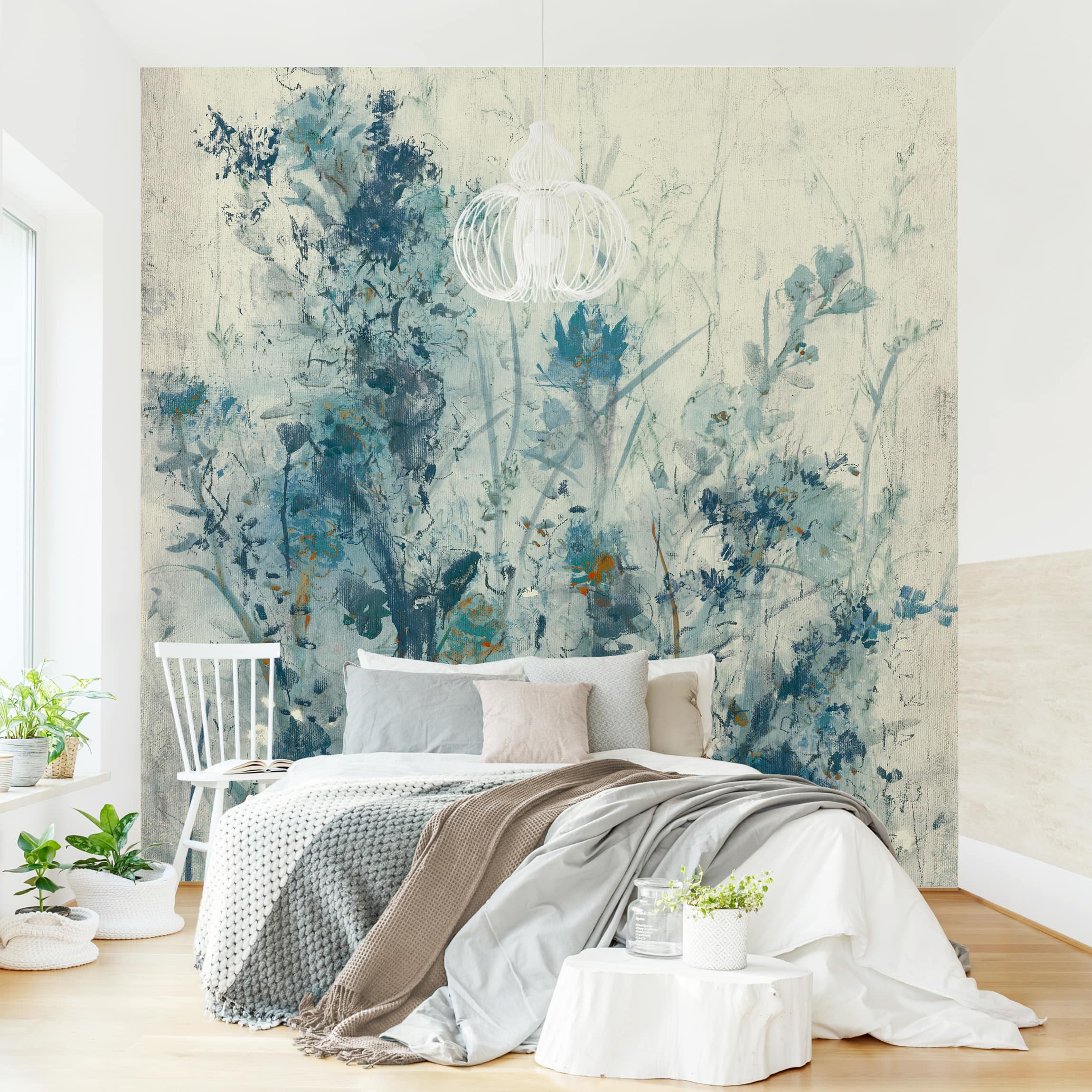 Papel pintado fotomural flores botánico tropical arte rústico shabby chic 157 - salón dormitorio cocina - tnt 336 x 336 cm adhesivo