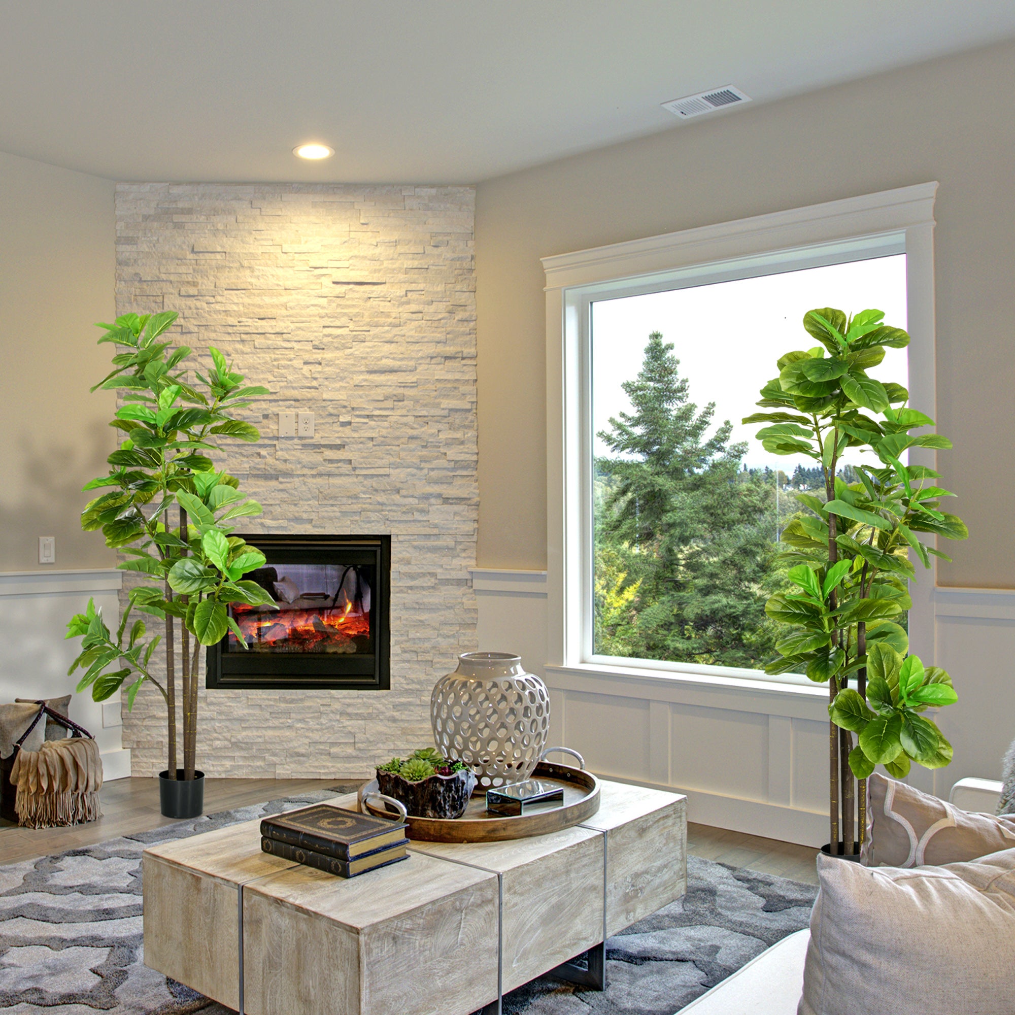 Lot de 2 plantes artificielles Figuier à feuilles de violon Ficus Lyrata hauteur 180cm avec Pot - 6