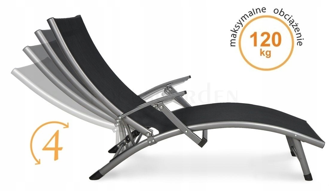 Leżak Ogrodowy Focus Garden Plażowy Składany Relax Na Basen Ogród Wygodny Mocny Szary 1 szt - 6