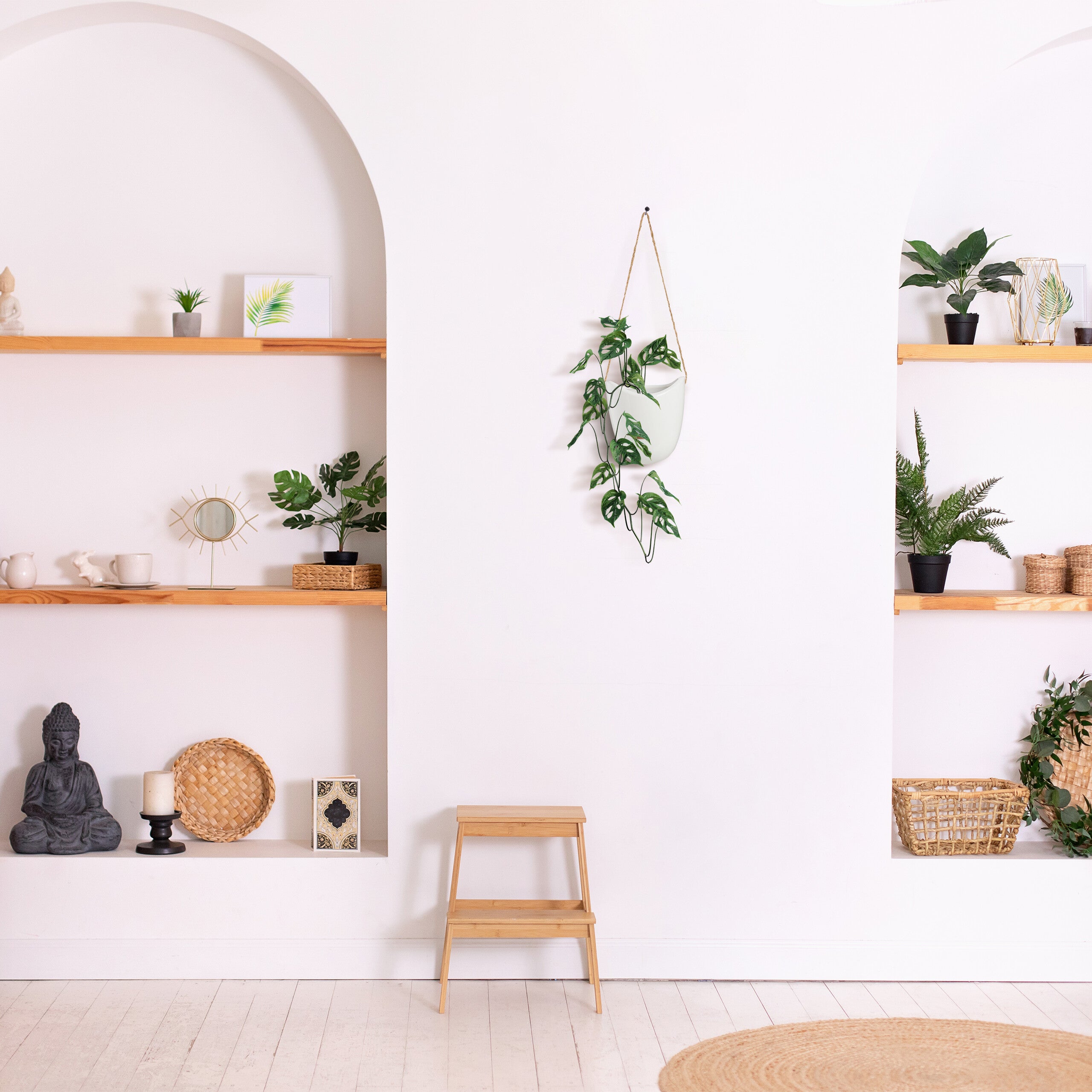 Porte-plantes mural en lot de 3, suspendre grâce à la corde, pour vos trésors verts, intérieur, blanc, Relaxdays - 3