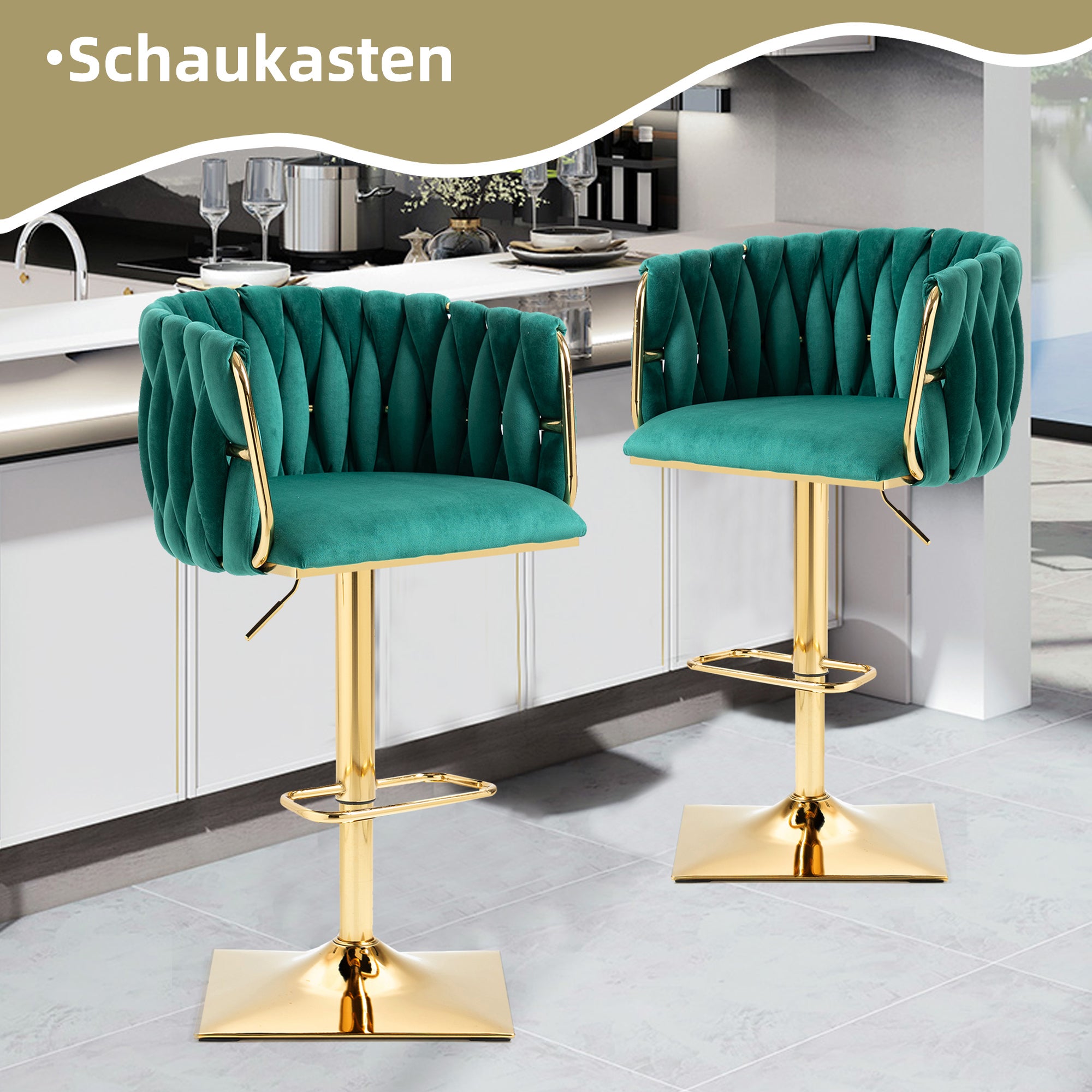 Set di 2 sgabelli da Bar per Isola Cucina, Sedia da Colazione con Schienale e Gambe in Metallo Dorato, Altezza 25,6 '', Nero