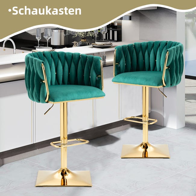 Set di 2 sgabelli da Bar per Isola Cucina, Sedia da Colazione con Schienale e Gambe in Metallo Dorato, Altezza 25,6 '', Nero Set di 2 sgabelli da Bar per Isola Cucina, Sedia da Colazione con Schienale e Gambe in Metallo Dorato, Altezza 25,6 '', Nero